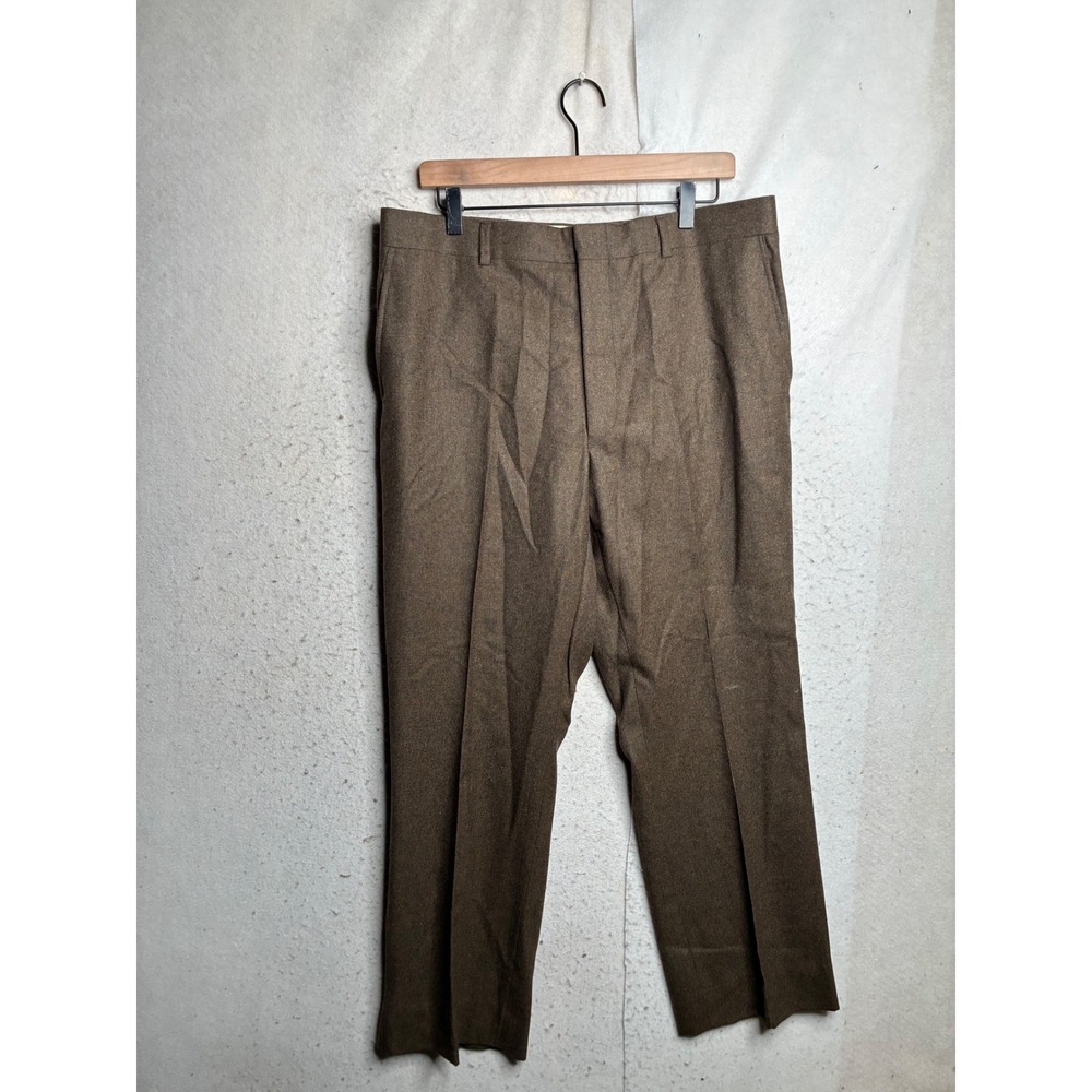 Vintage The Toggery Shop Brown Wool Trousers Flat Front Straight Leg 37x30